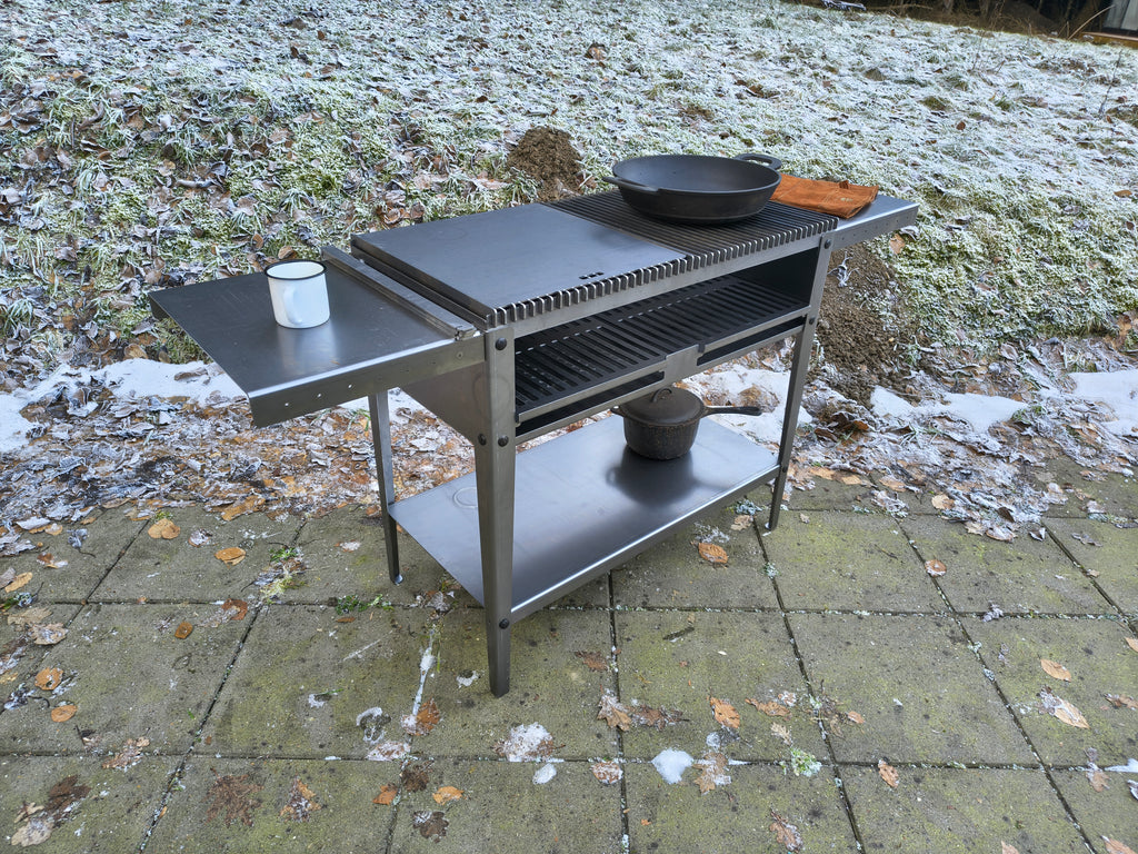 Firecook Outdoor Stove 90 ALL-IN kit m. Fryplate BIG, 2 Side Table Kit, Shelf Kit 90 & Firetool