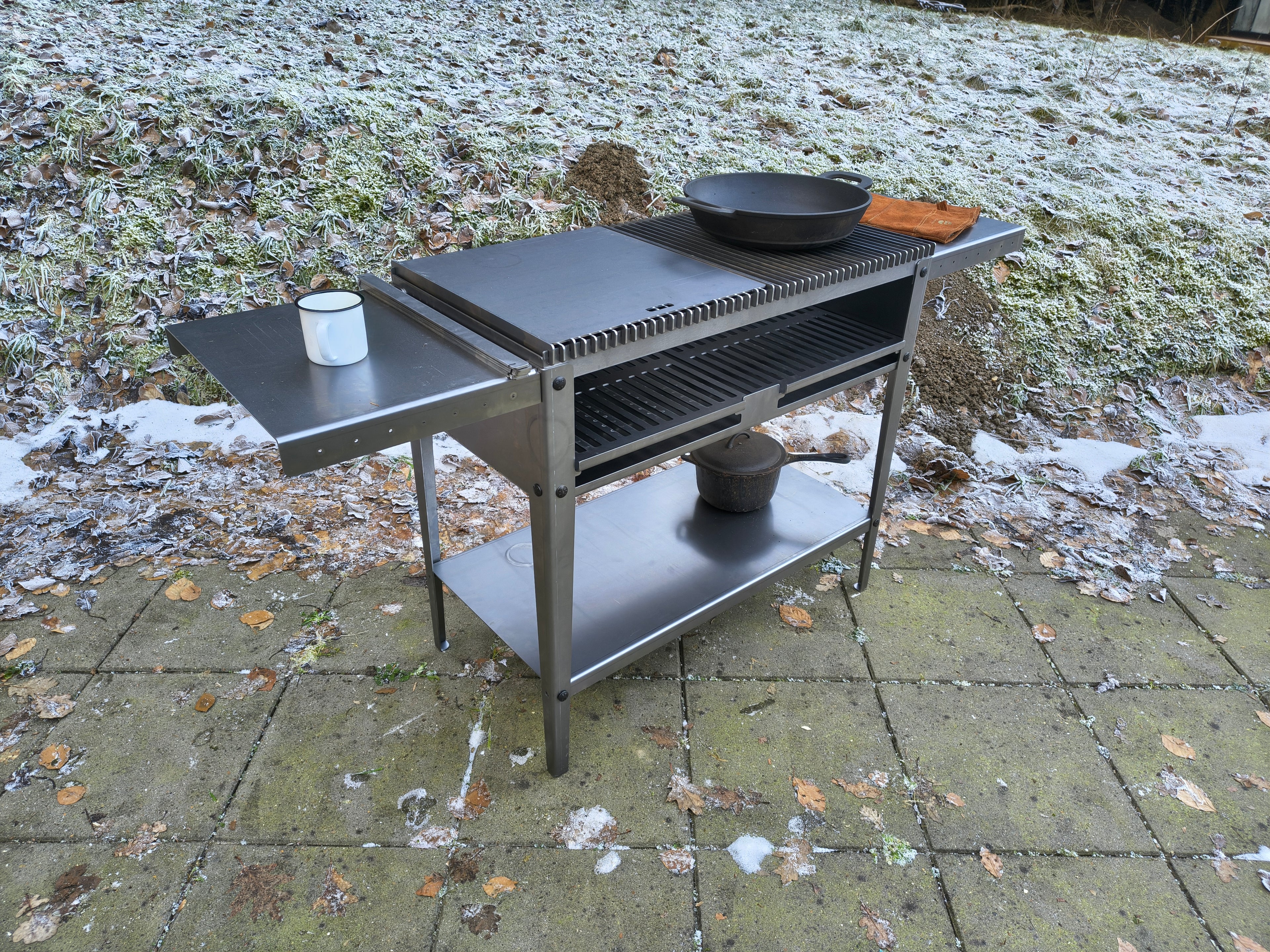Firecook Outdoor Stove 90 ALL-IN kit m. Fryplate BIG, 2 Side Table Kit, Shelf Kit 90 & Firetool