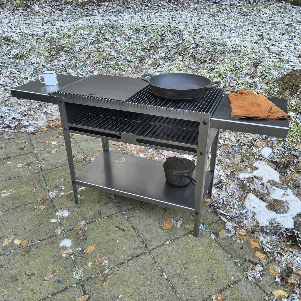 Firecook Outdoor Stove 90 ALL-IN kit m. Fryplate BIG, 2 Side Table Kit, Shelf Kit 90 & Firetool