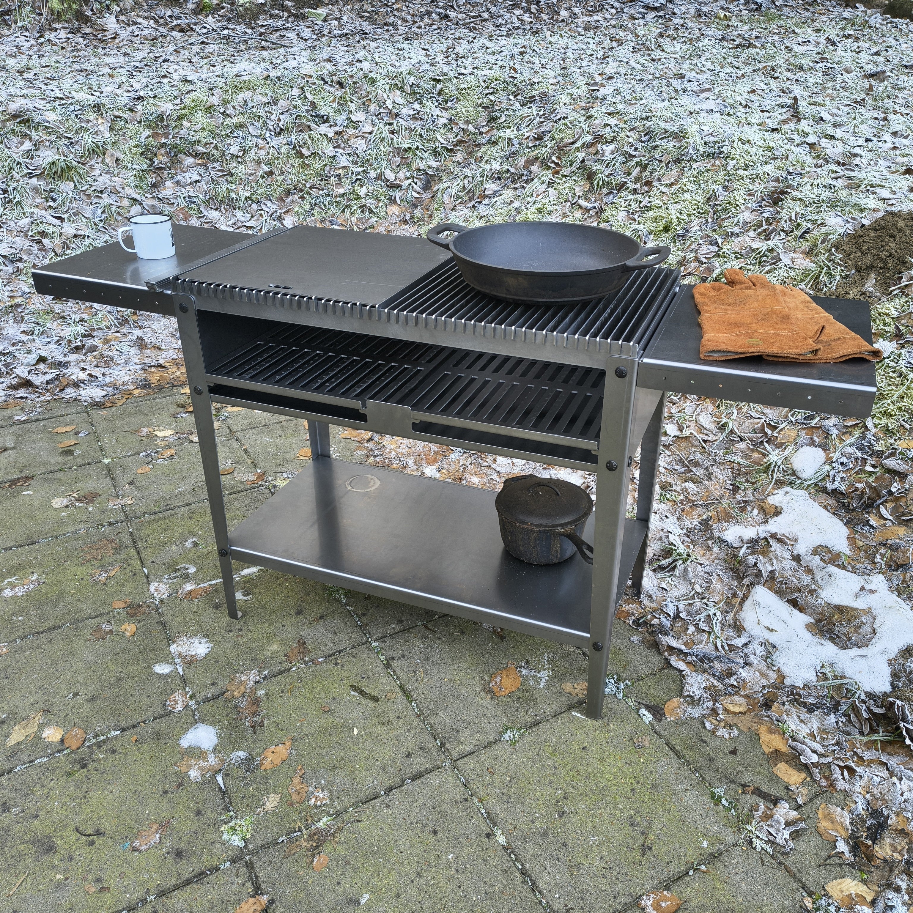 Firecook Outdoor Stove 90 ALL-IN kit m. Fryplate BIG, 2 Side Table Kit, Shelf Kit 90 & Firetool