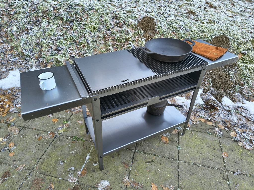 Firecook Outdoor Stove 90 ALL-IN kit m. Fryplate BIG, 2 Side Table Kit, Shelf Kit 90 & Firetool