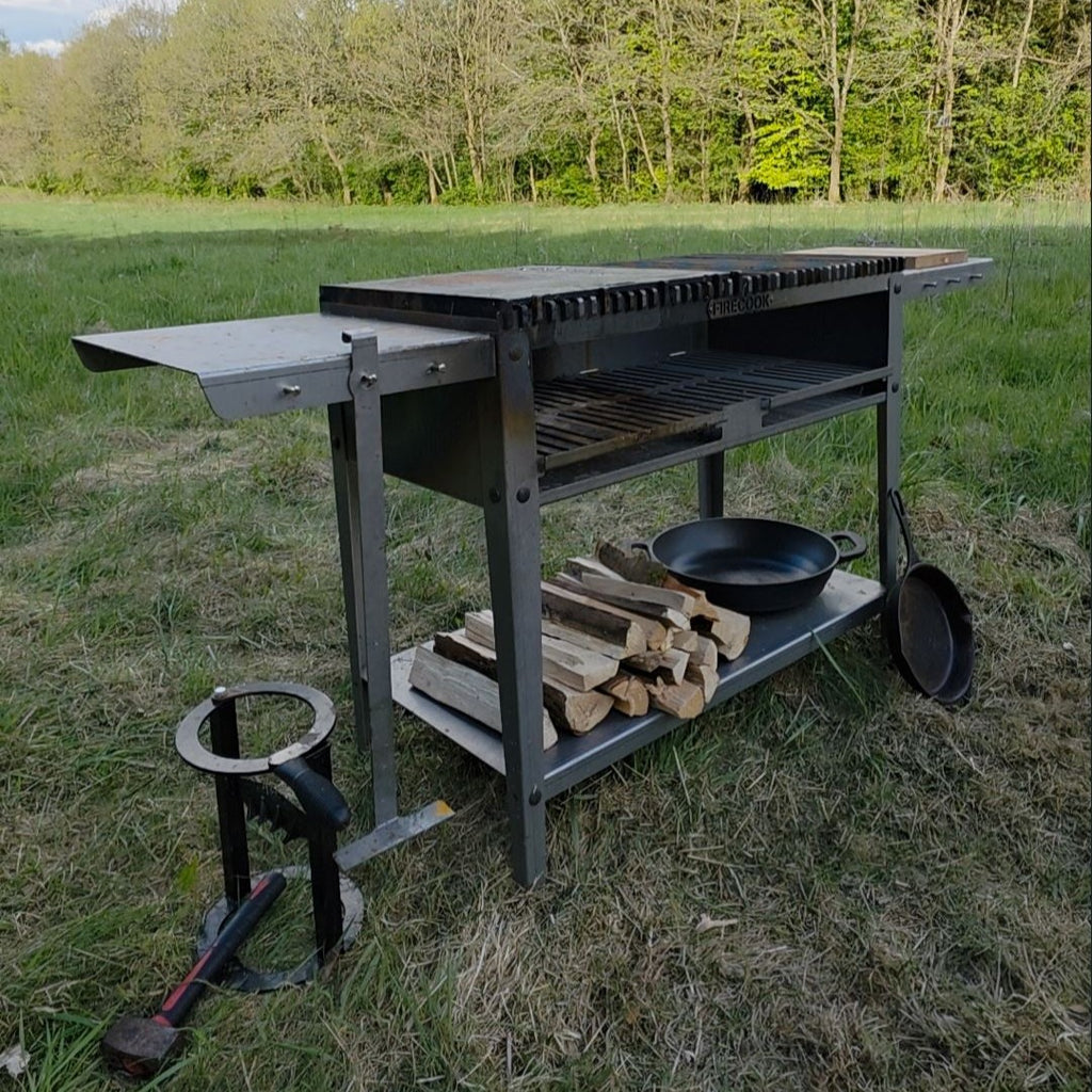Firecook Outdoor Stove 90 ALL-IN kit m. 2 x Fryplate BIG, 2 x Side Table Kit, Shelf Kit 90 & Firetool