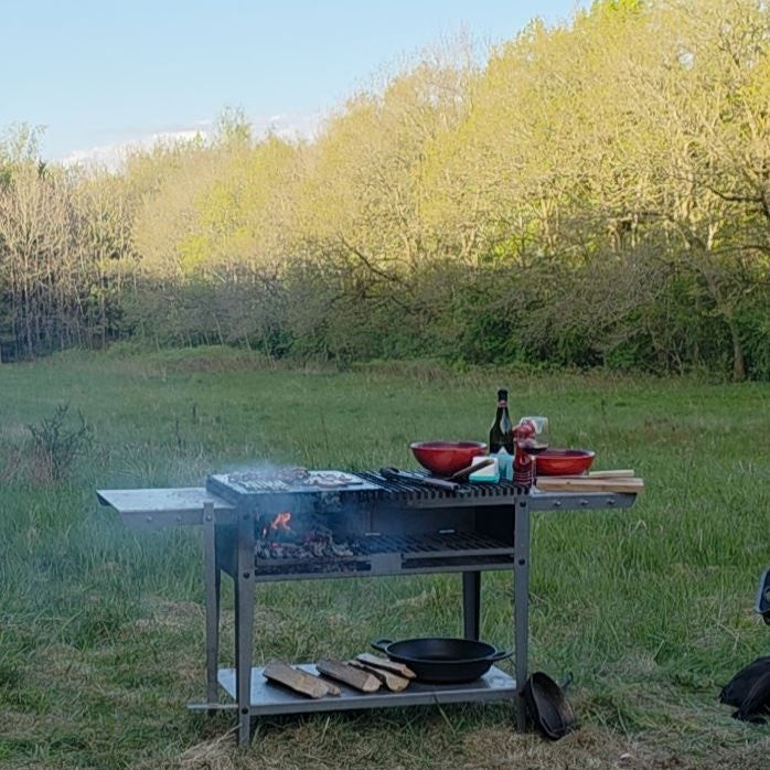 Firecook Outdoor Stove 90 ALL-IN kit m. 1 x Fryplate BIG, 2 x Side Table Kit, Shelf Kit 90 & Firetool