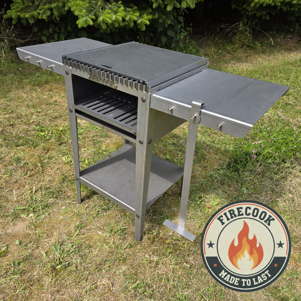 Firecook Outdoor Stove 45 ALL-IN kit m. Fryplate BIG, 2 Side Table Kit, Shelf Kit 45 & Firetool