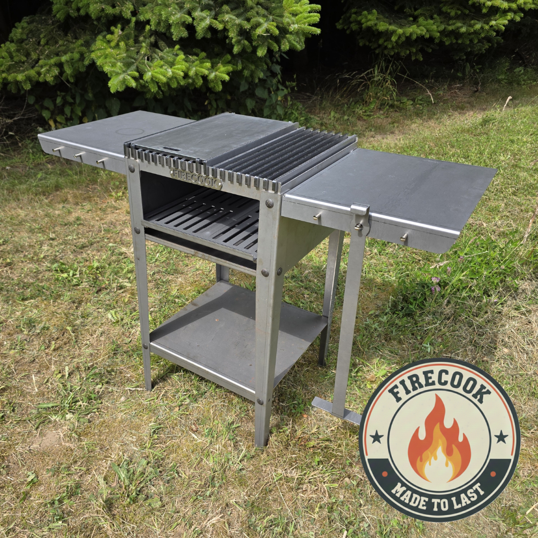 Firecook Outdoor Stove 45 ALL-IN kit m. 1 x Fryplate SMALL, 2 Side Table Kit, Shelf Kit 45 & Firetool