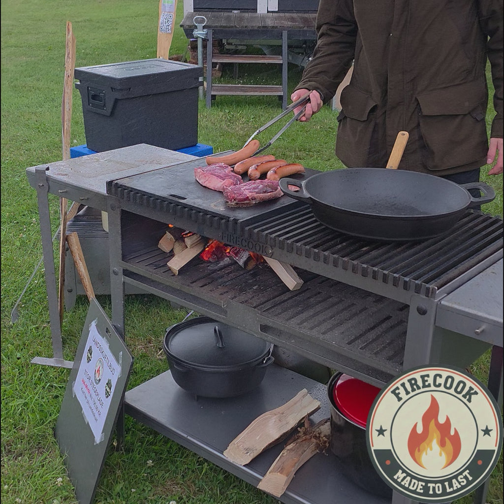 Firecook Outdoor Stove 45 ALL-IN kit m. Fryplate BIG, 2 Side Table Kit, Shelf Kit 45 & Firetool
